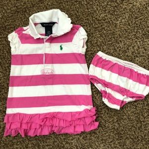 Polo Ralph Lauren Rugby Striped Shift Ruffle Dress